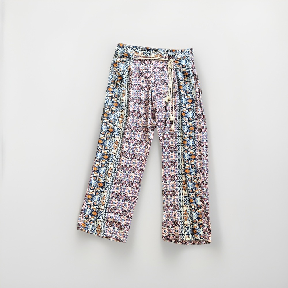 Gypsies & MoonDust Blue Orange Boho Floral Wide Leg Pants Women's XL